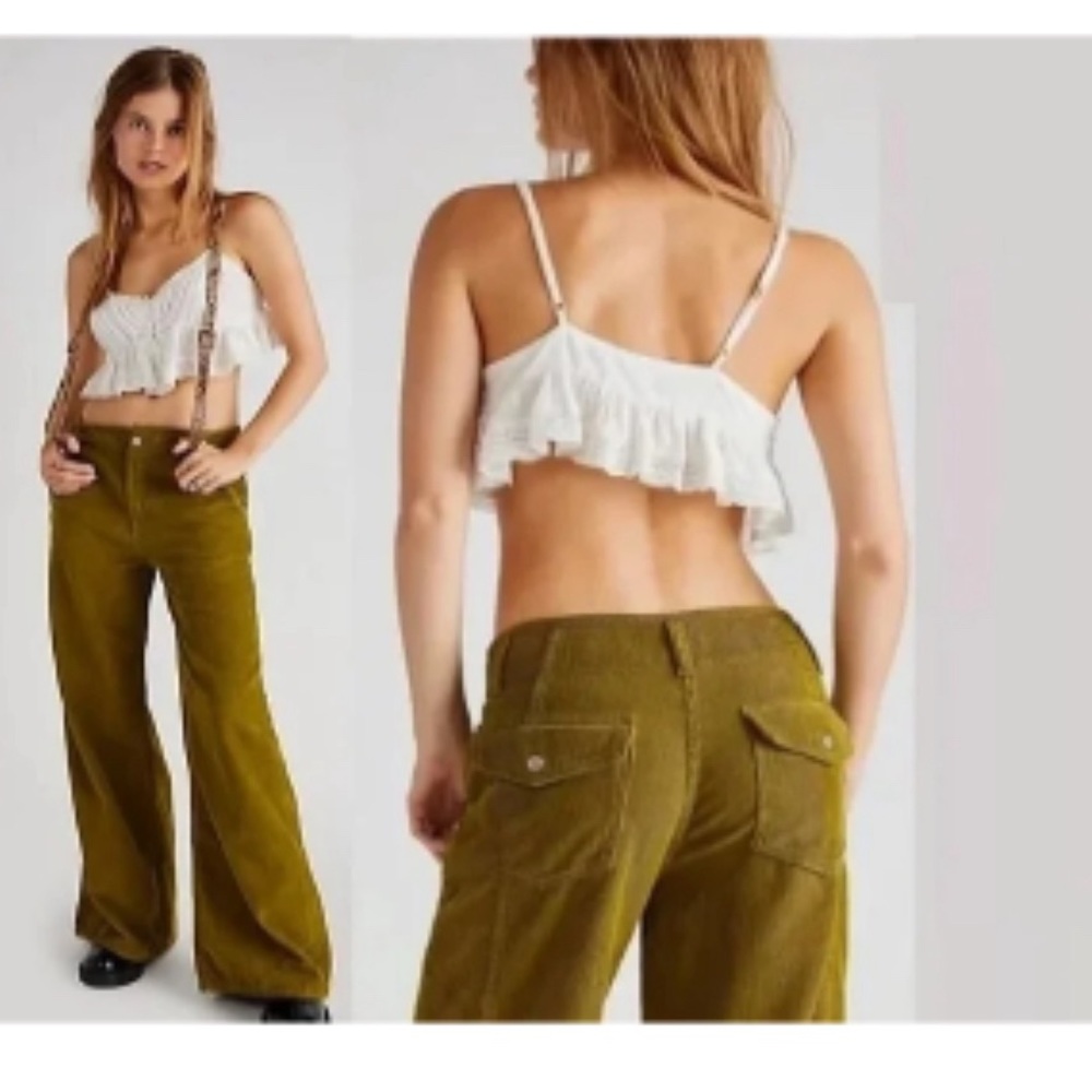 FLASH SALE 🥳 We the Free Harlow Mid Rise Wide Leg Corduroy Pants, Olive SZ 31